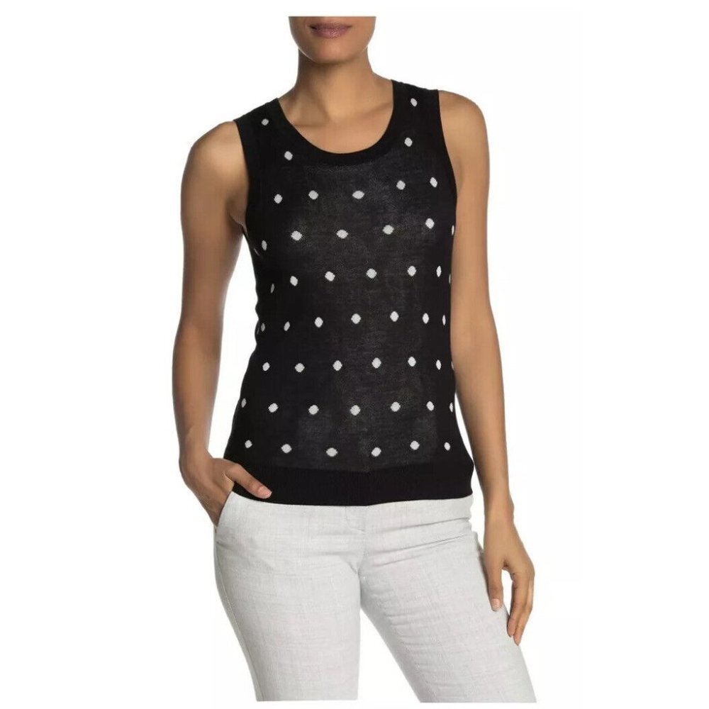 Halogen Women's Knit Black&White‎ Polka Dot Vest Sweater Size M